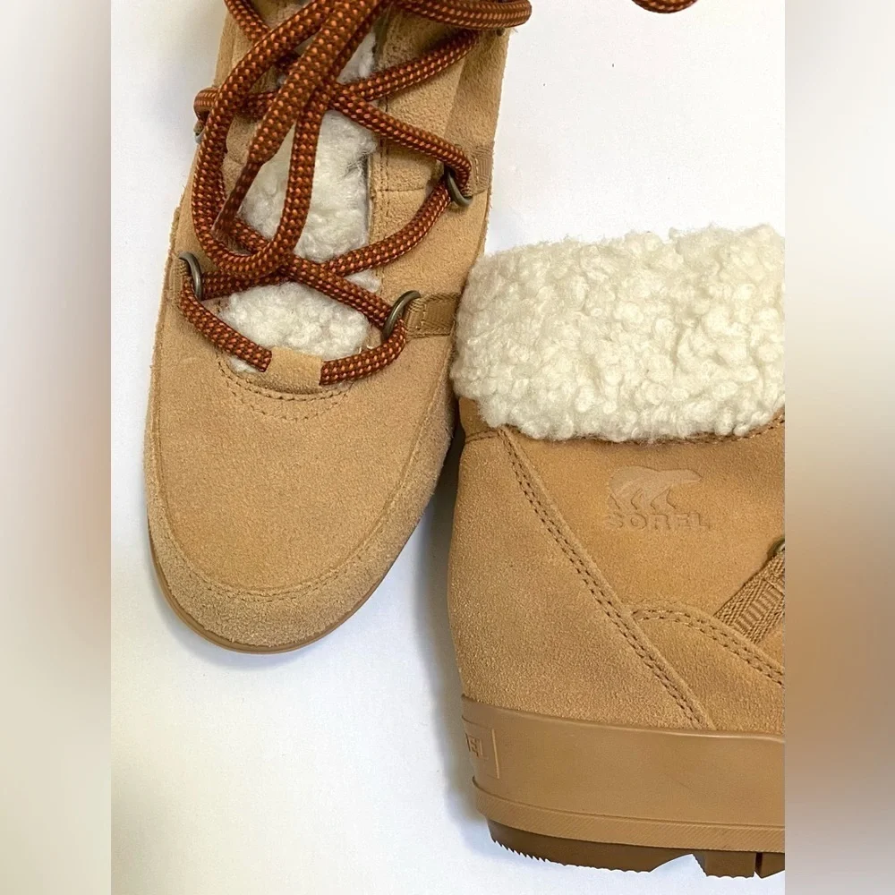 Sorel Evie Cozy Lace Boots in Tawny Buff Suede 9.5